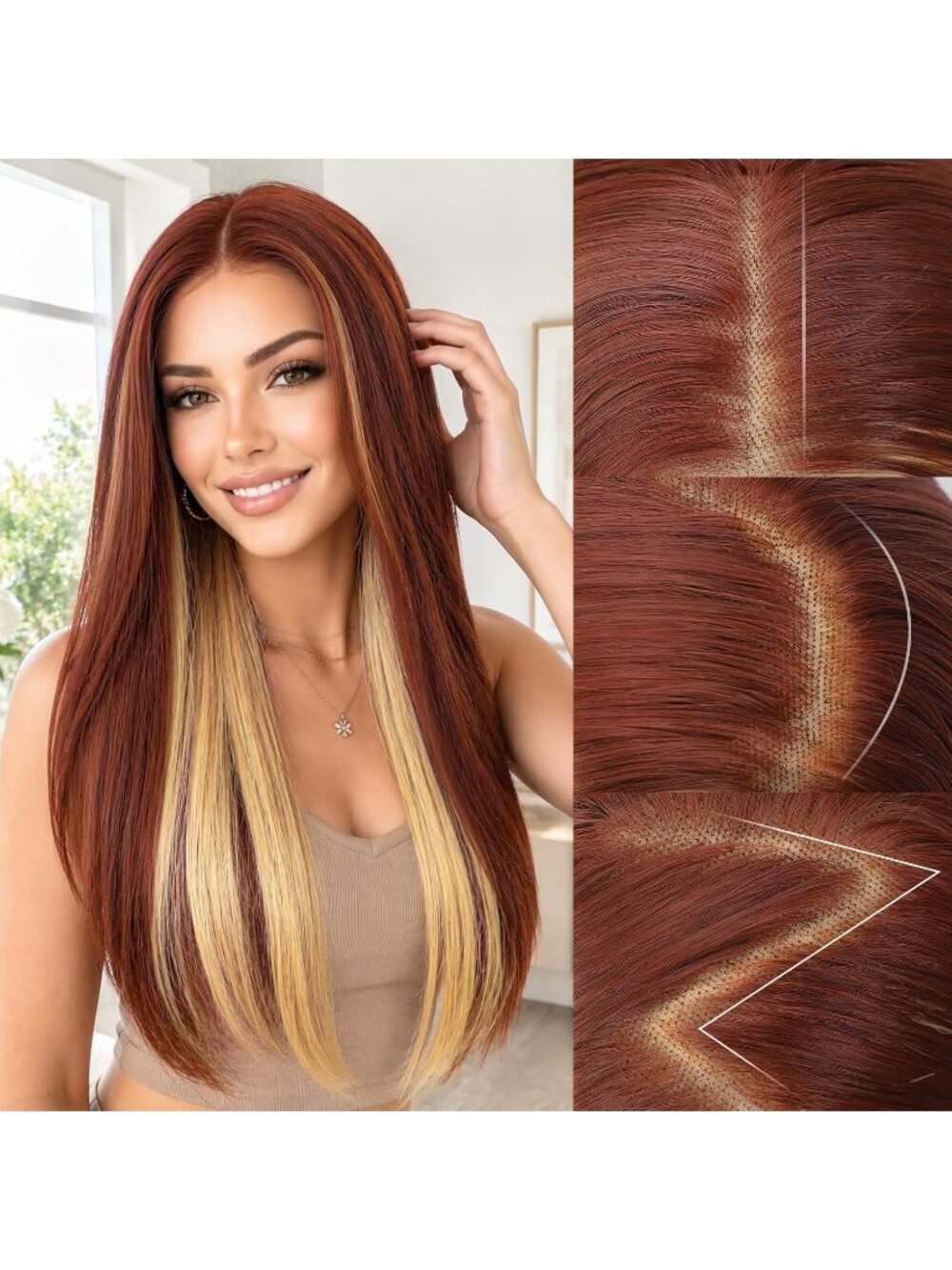 Women's copper blonde Glueless Synthetic Lace Front Pre-Plucked Hairline 28 Inch